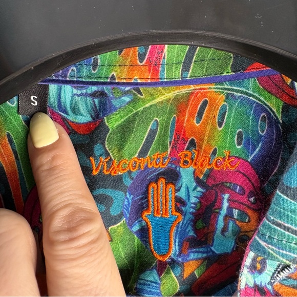 Luchiano Visconti Skull Print Button Down Shirt Small Colorful Cotton - Picture 2 of 8